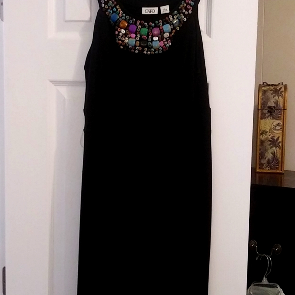 Long black dress with beaded at top